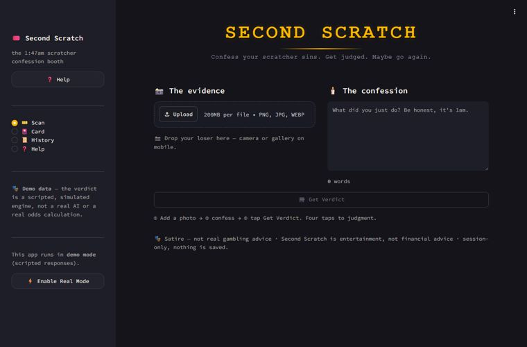 Second Scratch – Photograph a losing lottery ticket and get a cosmic verdict on whether to play again